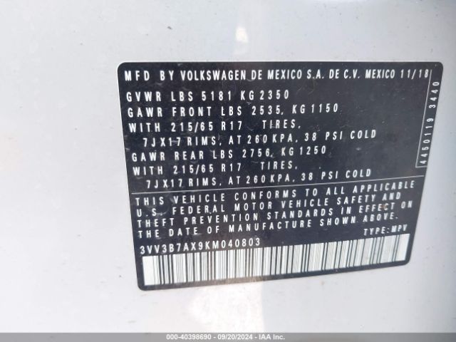 Photo 8 VIN: 3VV3B7AX9KM040803 - VOLKSWAGEN TIGUAN 