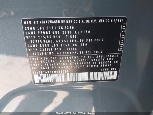 Photo 8 VIN: 3VV3B7AX9KM088768 - VOLKSWAGEN TIGUAN 