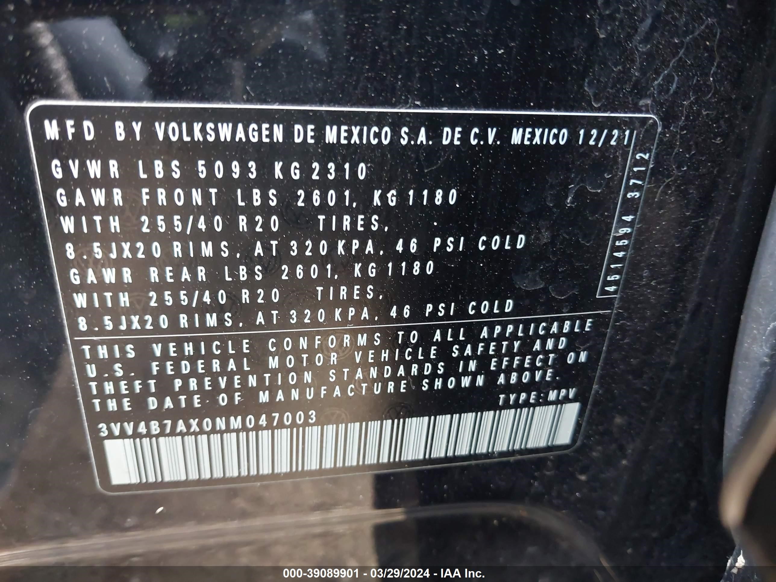 Photo 8 VIN: 3VV4B7AX0NM047003 - VOLKSWAGEN TIGUAN 