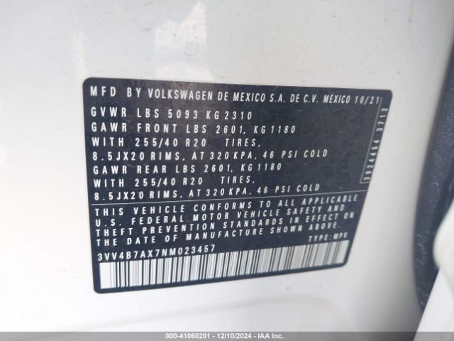 Photo 8 VIN: 3VV4B7AX7NM023457 - VOLKSWAGEN TIGUAN 