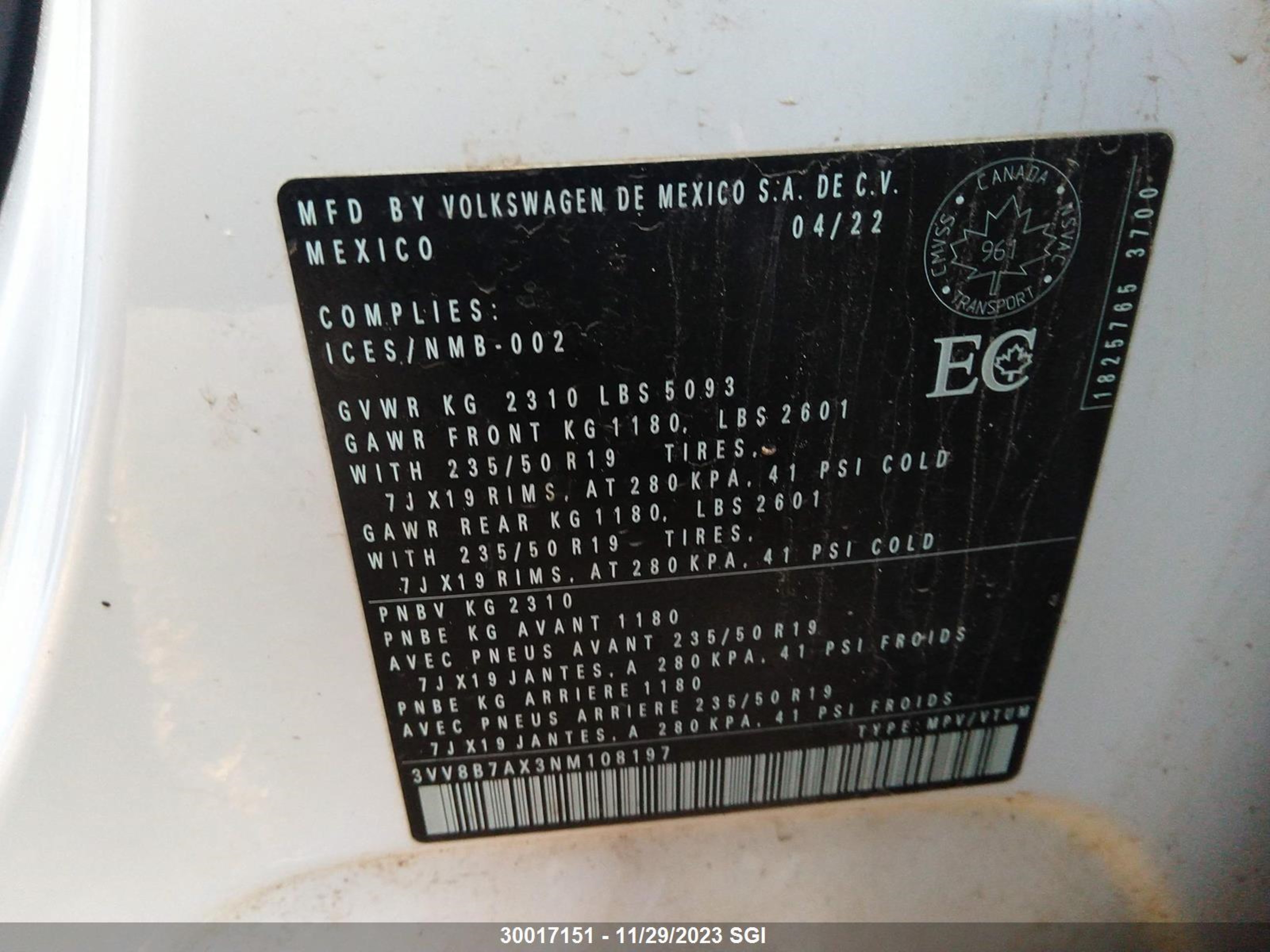 Photo 8 VIN: 3VV8B7AX3NM108197 - VOLKSWAGEN TIGUAN 