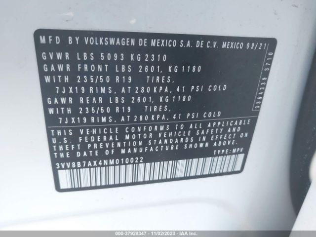 Photo 8 VIN: 3VV8B7AX4NM010022 - VOLKSWAGEN TIGUAN 