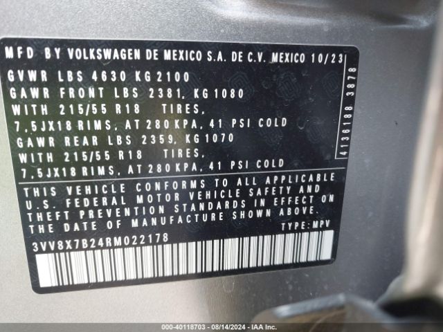 Photo 8 VIN: 3VV8X7B24RM022178 - VOLKSWAGEN TAOS 