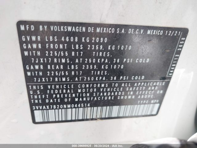 Photo 8 VIN: 3VVAX7B20NM044514 - VOLKSWAGEN TAOS 