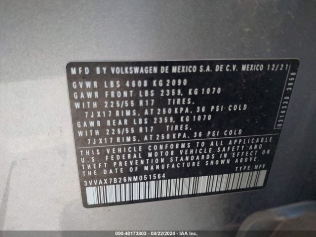 Photo 8 VIN: 3VVAX7B26NM051564 - VOLKSWAGEN TAOS 