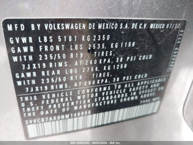 Photo 8 VIN: 3VVCB7AX0NM146996 - VOLKSWAGEN TIGUAN 