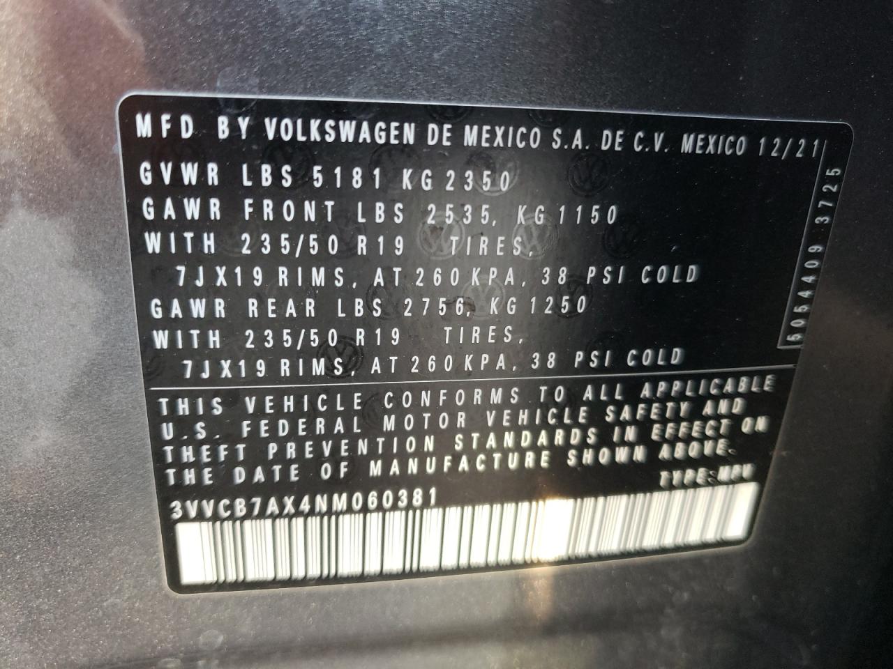 Photo 12 VIN: 3VVCB7AX4NM060381 - VOLKSWAGEN TIGUAN 