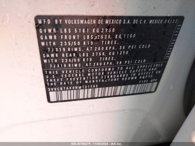 Photo 8 VIN: 3VVCB7AX8NM131565 - VOLKSWAGEN TIGUAN 