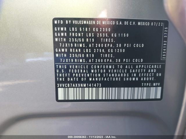 Photo 8 VIN: 3VVCB7AX9NM141473 - VOLKSWAGEN TIGUAN 