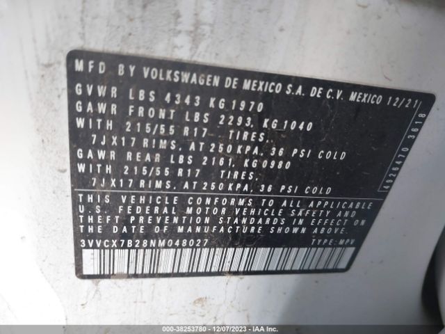 Photo 8 VIN: 3VVCX7B28NM048027 - VOLKSWAGEN TAOS 