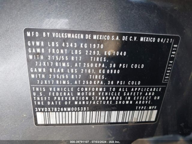 Photo 8 VIN: 3VVDX7B26NM005391 - VOLKSWAGEN TAOS 