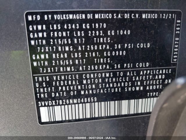 Photo 8 VIN: 3VVDX7B26NM048659 - VOLKSWAGEN TAOS 