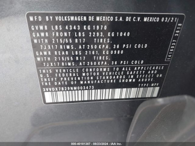 Photo 8 VIN: 3VVDX7B29NM003473 - VOLKSWAGEN TAOS 