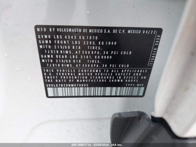 Photo 8 VIN: 3VVLX7B29NM070893 - VOLKSWAGEN TAOS 