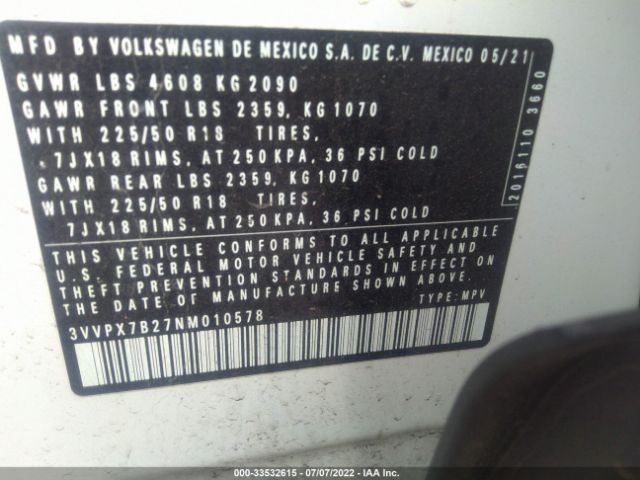 Photo 8 VIN: 3VVPX7B27NM010578 - VOLKSWAGEN TAOS 