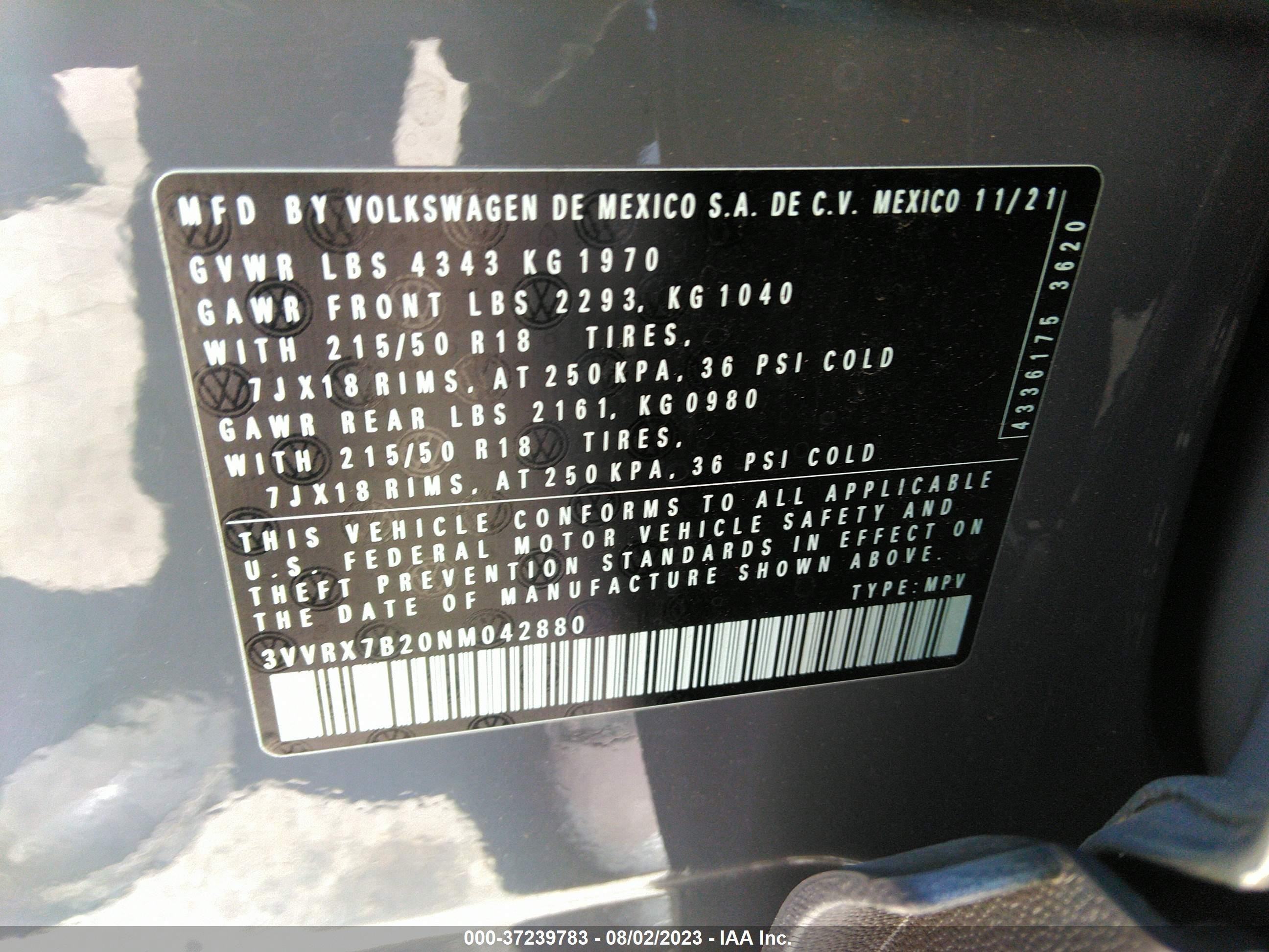 Photo 8 VIN: 3VVRX7B20NM042880 - VOLKSWAGEN TAOS 