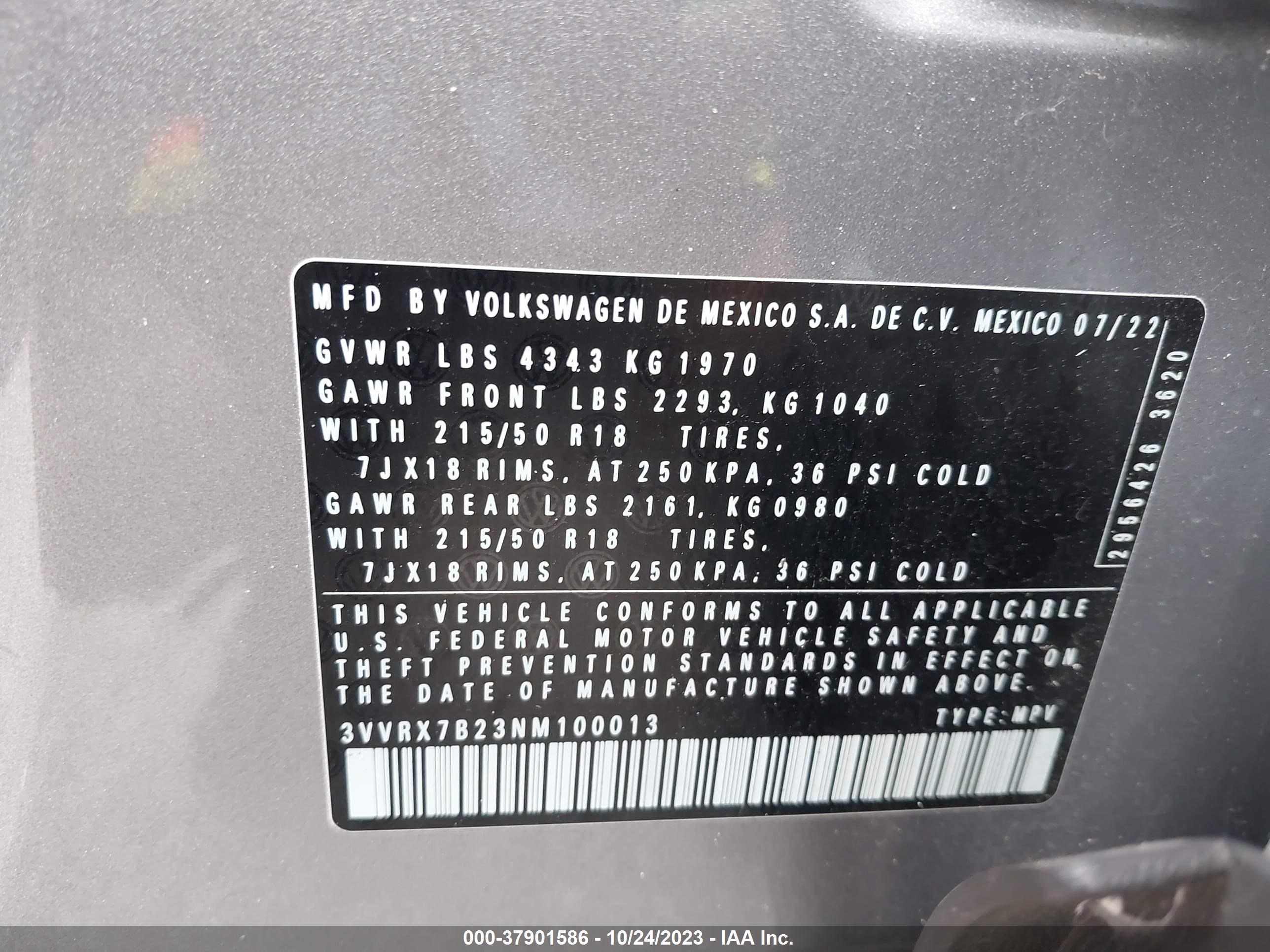 Photo 8 VIN: 3VVRX7B23NM100013 - VOLKSWAGEN TAOS 