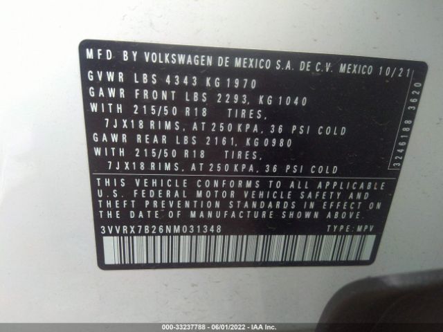 Photo 8 VIN: 3VVRX7B26NM031348 - VOLKSWAGEN TAOS 