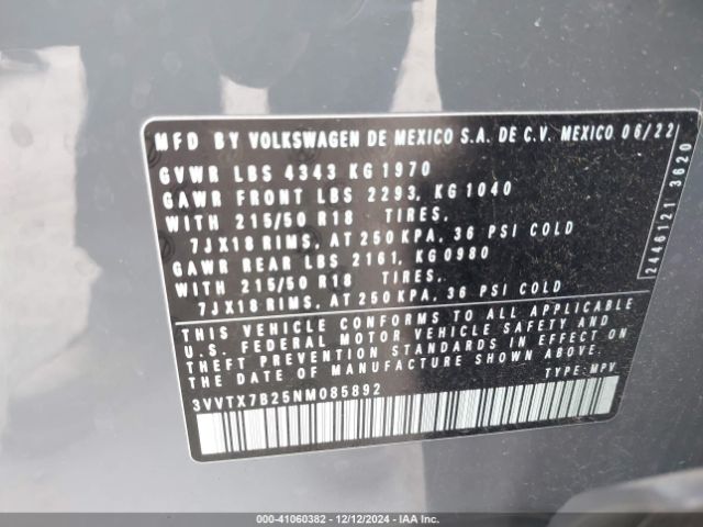 Photo 8 VIN: 3VVTX7B25NM085892 - VOLKSWAGEN TAOS 