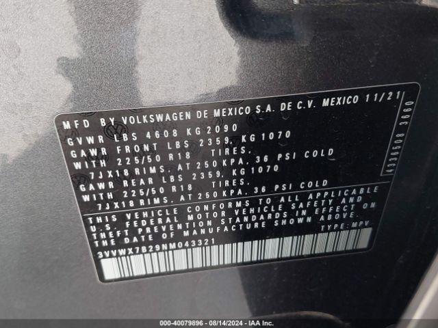 Photo 8 VIN: 3VVWX7B29NM043321 - VOLKSWAGEN TAOS 