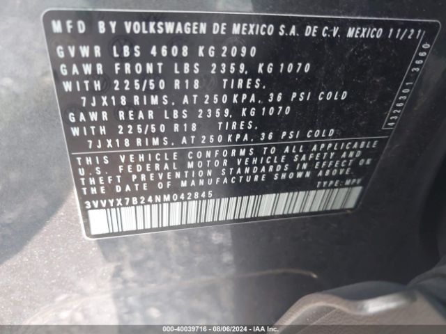 Photo 8 VIN: 3VVYX7B24NM042845 - VOLKSWAGEN TAOS 