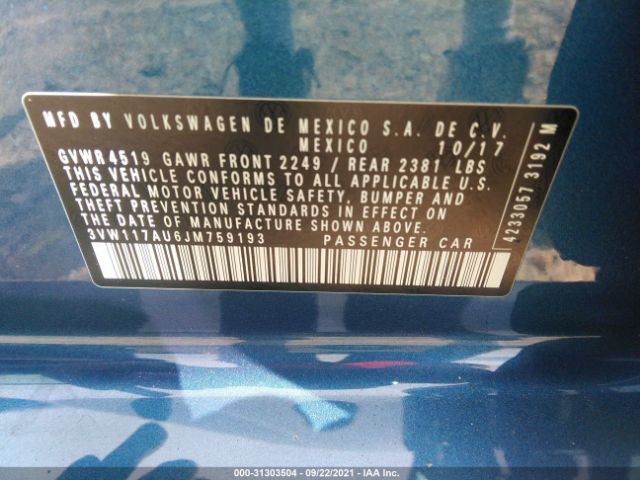 Photo 8 VIN: 3VW117AU6JM759193 - VOLKSWAGEN GOLF SPORTWAGEN 