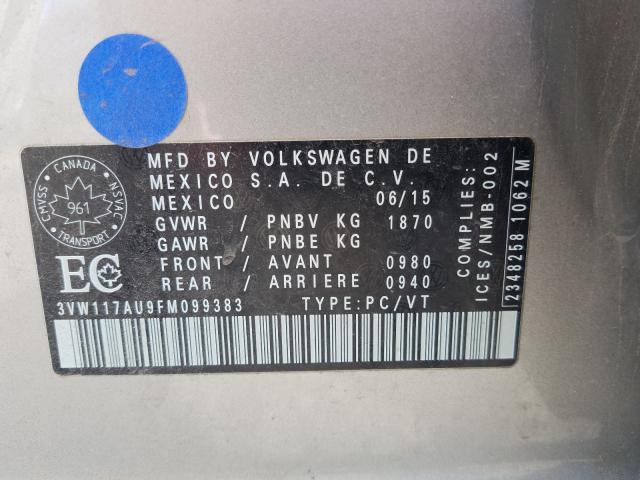 Photo 9 VIN: 3VW117AU9FM099383 - VOLKSWAGEN GOLF 