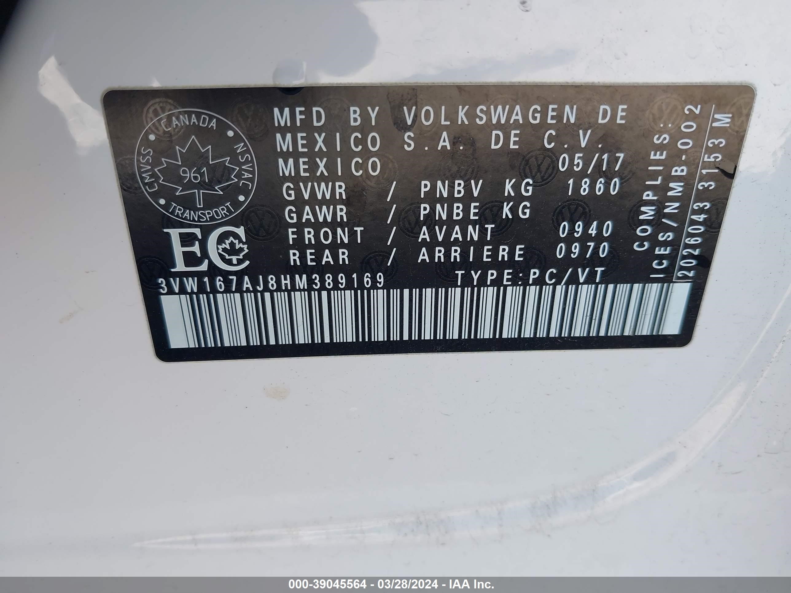 Photo 8 VIN: 3VW167AJ8HM389169 - VOLKSWAGEN JETTA 