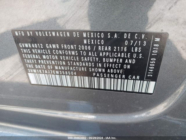 Photo 8 VIN: 3VW1K7AJ7EM358504 - VOLKSWAGEN JETTA 