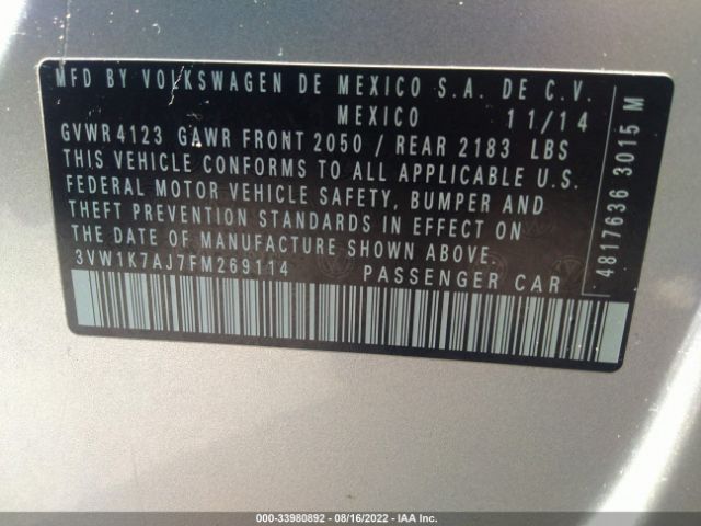 Photo 8 VIN: 3VW1K7AJ7FM269114 - VOLKSWAGEN JETTA SEDAN 