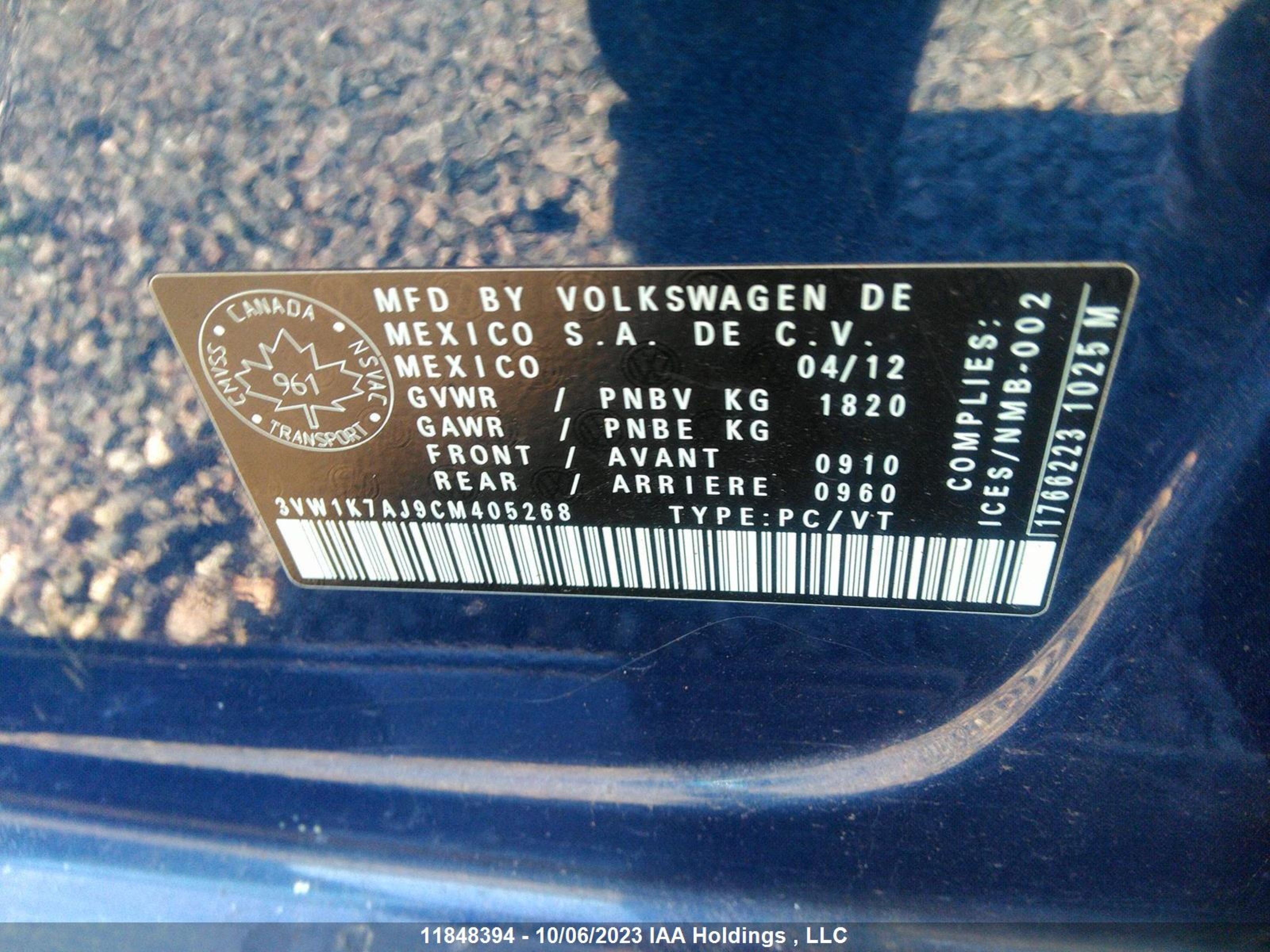 Photo 8 VIN: 3VW1K7AJ9CM405268 - VOLKSWAGEN JETTA 