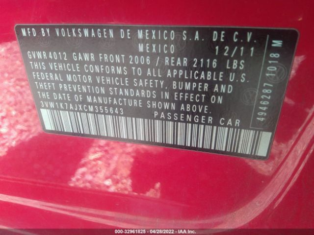 Photo 8 VIN: 3VW1K7AJXCM355643 - VOLKSWAGEN JETTA SEDAN 