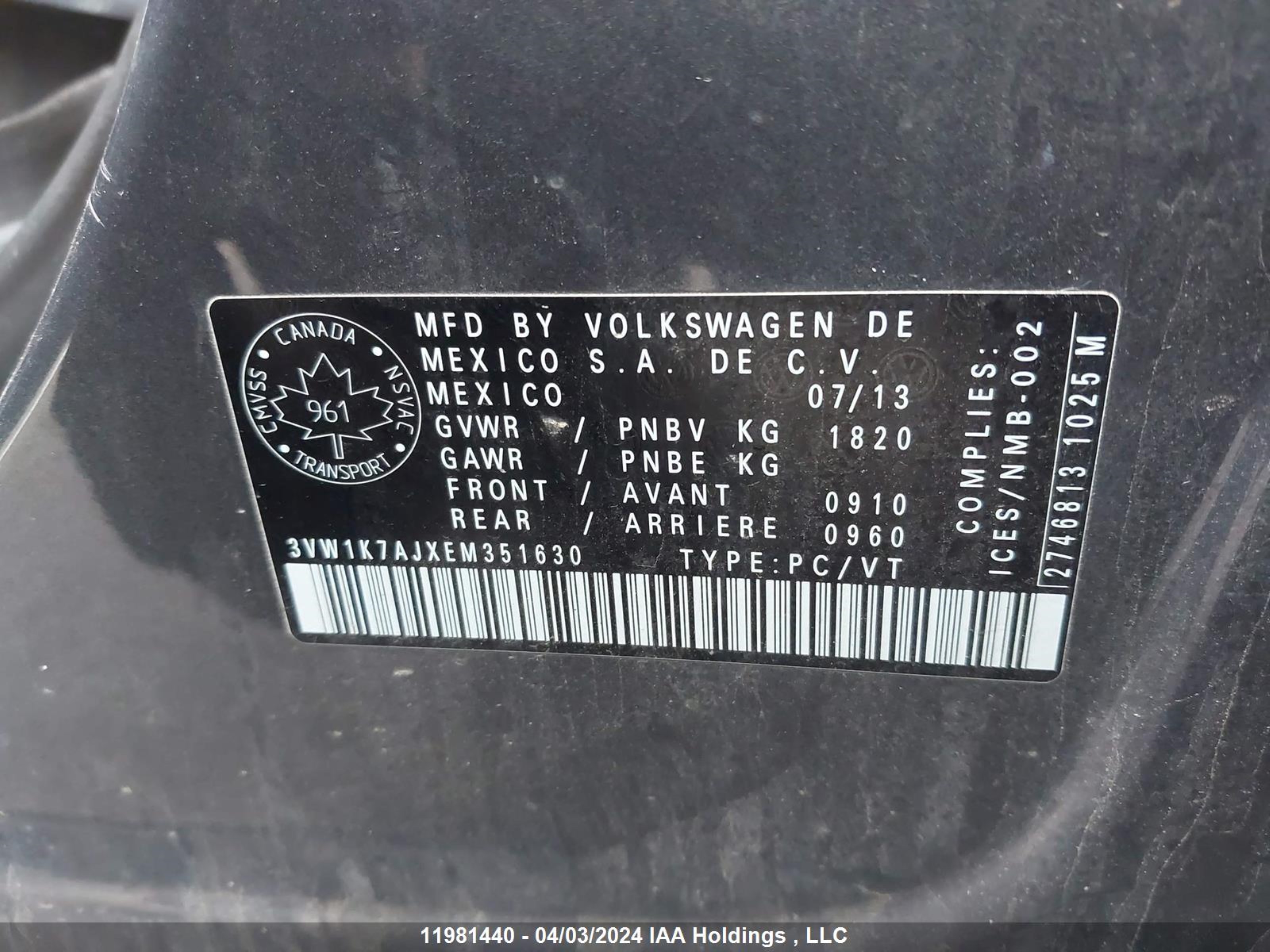 Photo 8 VIN: 3VW1K7AJXEM351630 - VOLKSWAGEN JETTA 