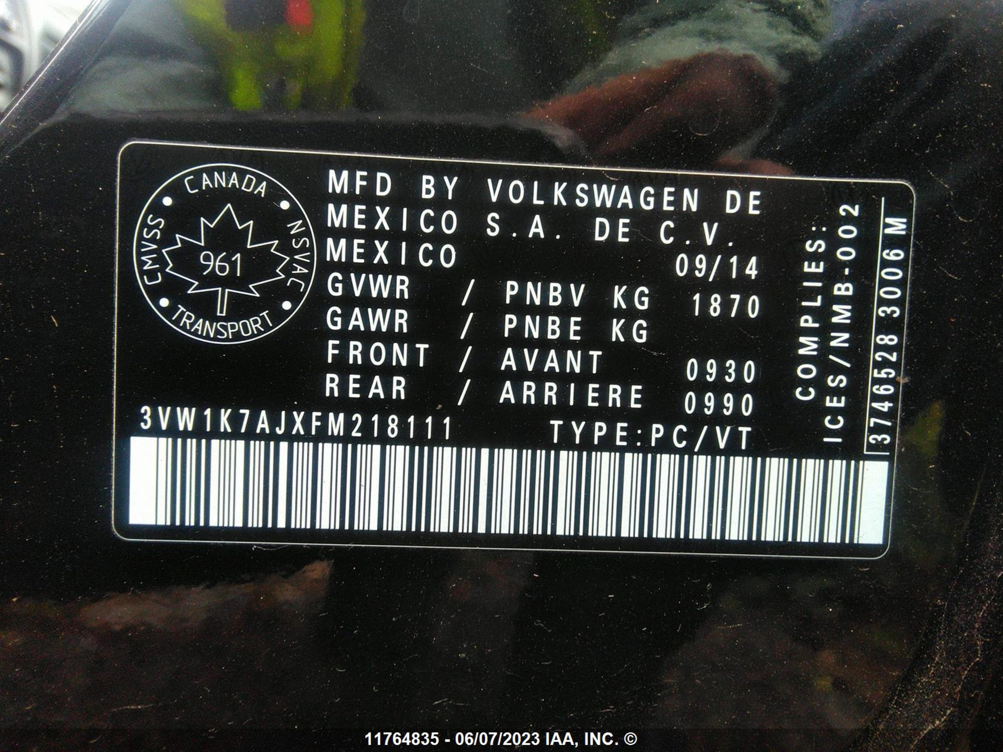 Photo 8 VIN: 3VW1K7AJXFM218111 - VOLKSWAGEN JETTA 