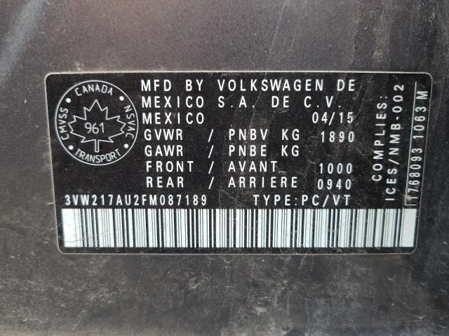 Photo 9 VIN: 3VW217AU2FM087189 - VOLKSWAGEN GOLF 