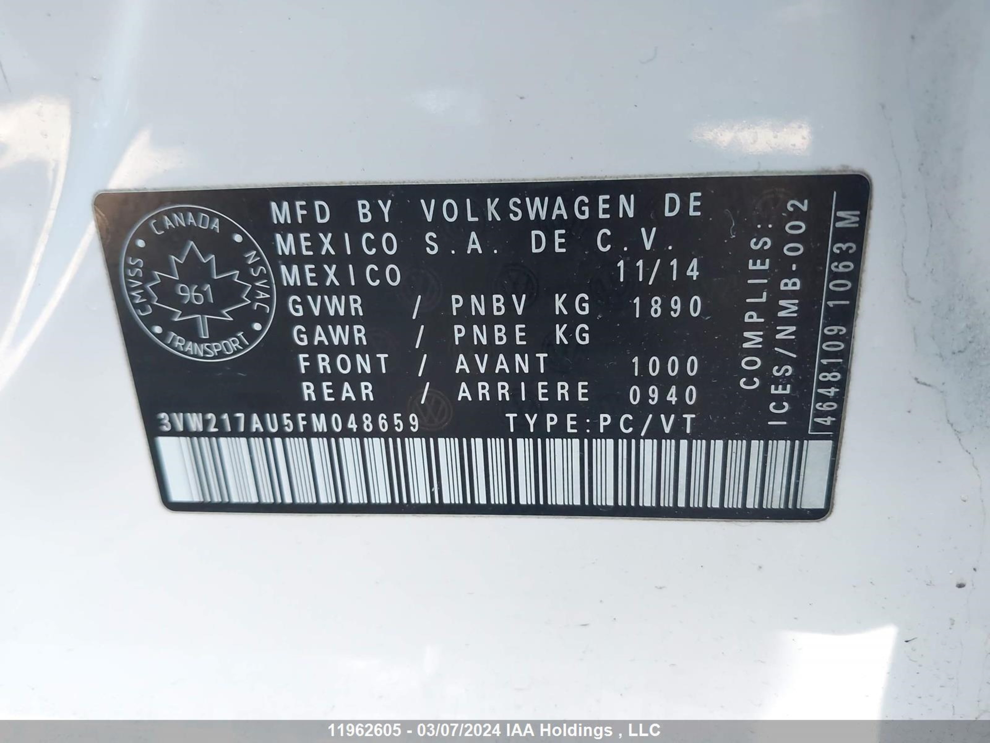 Photo 8 VIN: 3VW217AU5FM048659 - VOLKSWAGEN GOLF 