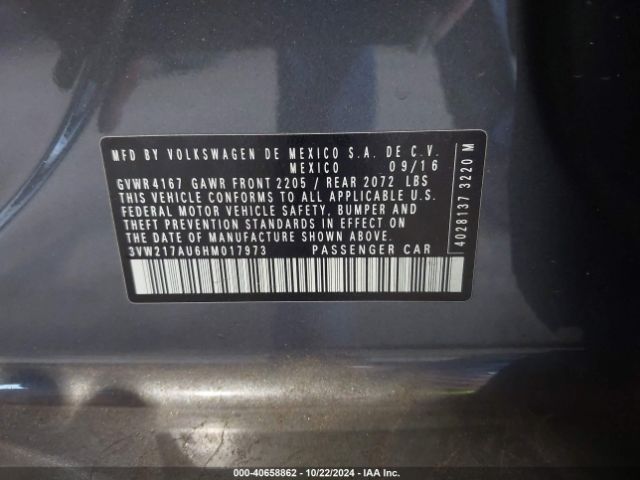 Photo 8 VIN: 3VW217AU6HM017973 - VOLKSWAGEN GOLF 