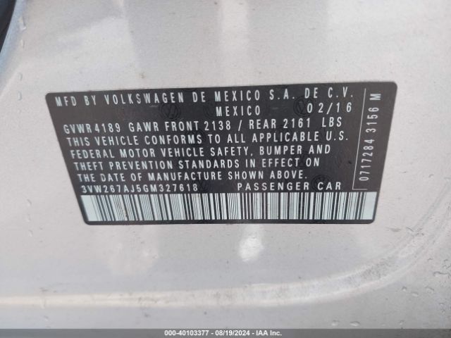 Photo 8 VIN: 3VW267AJ5GM327618 - VOLKSWAGEN JETTA 