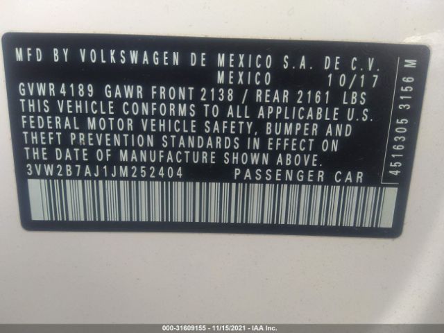 Photo 8 VIN: 3VW2B7AJ1JM252404 - VOLKSWAGEN JETTA 