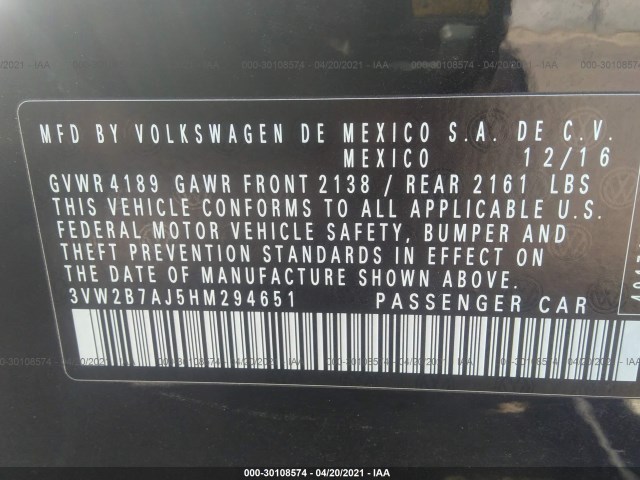 Photo 8 VIN: 3VW2B7AJ5HM294651 - VOLKSWAGEN JETTA 