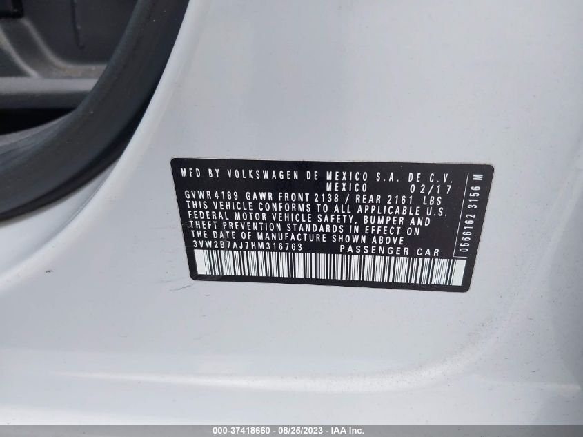 Photo 8 VIN: 3VW2B7AJ7HM316763 - VOLKSWAGEN JETTA 