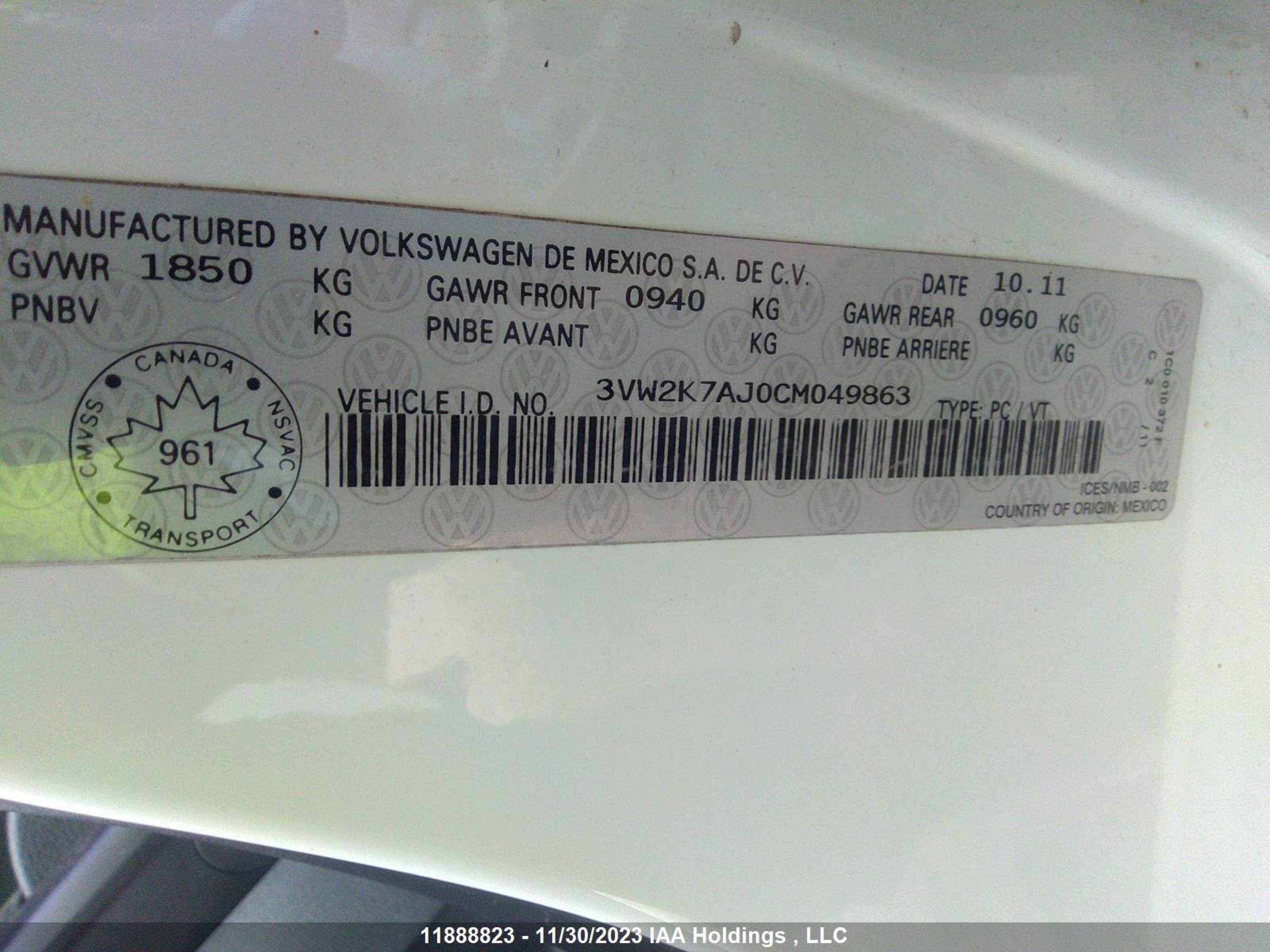 Photo 8 VIN: 3VW2K7AJ0CM049863 - VOLKSWAGEN JETTA 