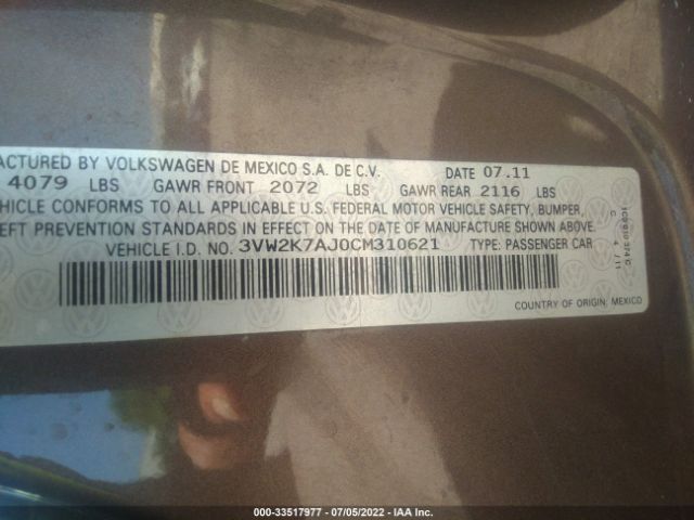 Photo 8 VIN: 3VW2K7AJ0CM310621 - VOLKSWAGEN JETTA SEDAN 