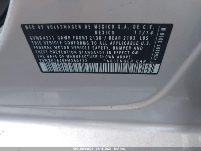 Photo 8 VIN: 3VW2K7AJ0FM260422 - VOLKSWAGEN JETTA 