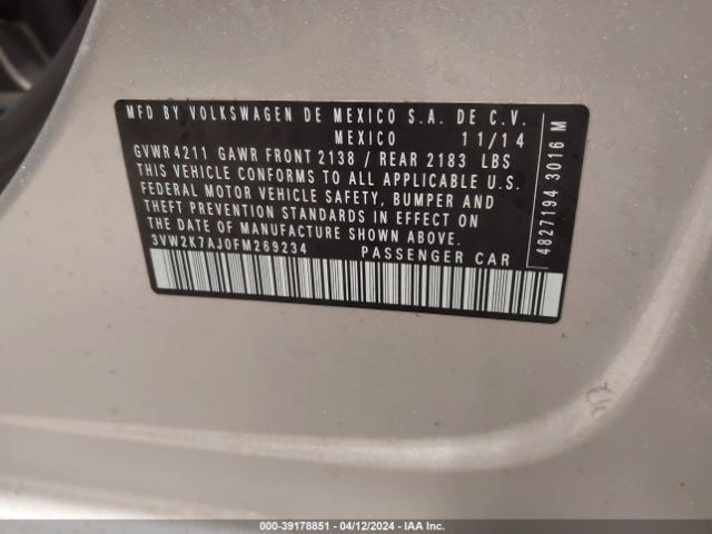 Photo 8 VIN: 3VW2K7AJ0FM269234 - VOLKSWAGEN JETTA 