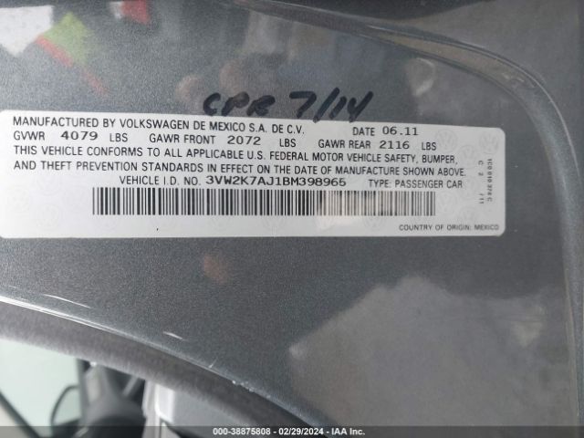 Photo 8 VIN: 3VW2K7AJ1BM398965 - VOLKSWAGEN JETTA 