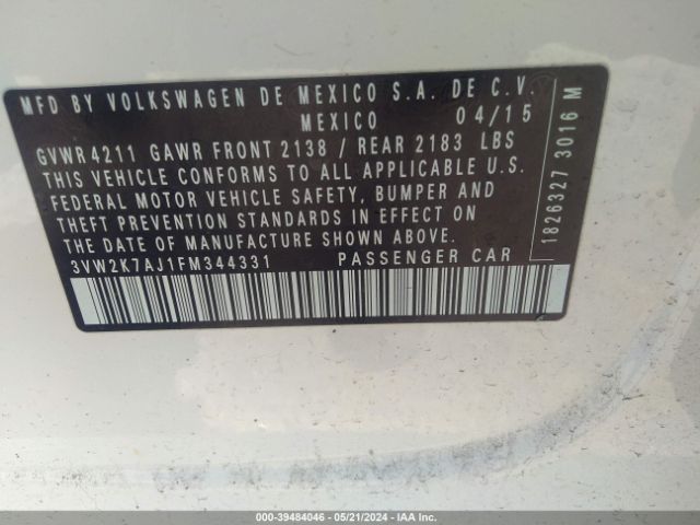 Photo 8 VIN: 3VW2K7AJ1FM344331 - VOLKSWAGEN JETTA 