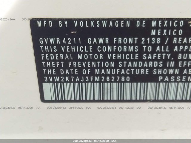 Photo 8 VIN: 3VW2K7AJ3FM262780 - VOLKSWAGEN JETTA 