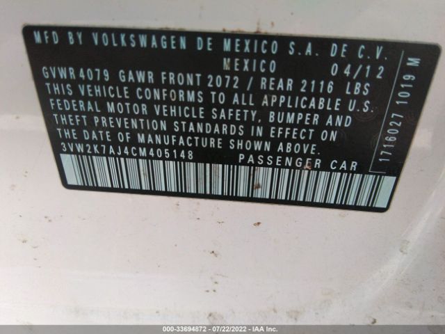 Photo 8 VIN: 3VW2K7AJ4CM405148 - VOLKSWAGEN JETTA SEDAN 