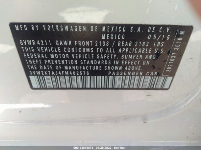 Photo 8 VIN: 3VW2K7AJ4FM402576 - VOLKSWAGEN JETTA SEDAN 